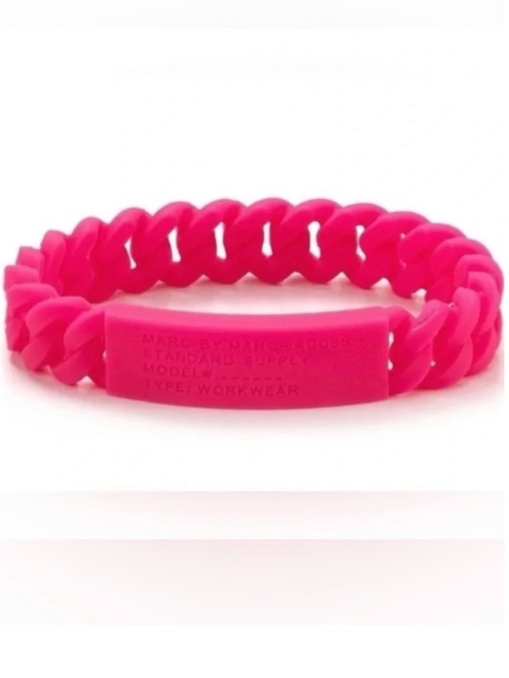 Marc By Marc Jacobs Hot Pink Silicone Chain Bracelet with Logo Plate
